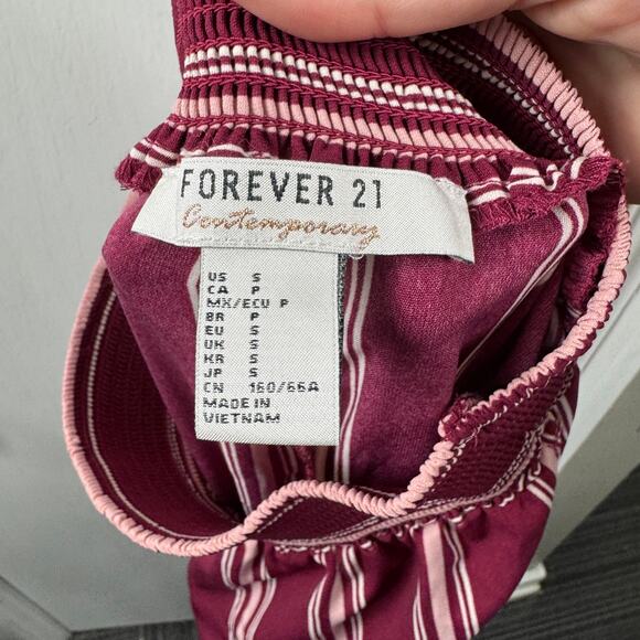 Forever 21 Contemporary Maroon Striped Wide Leg Pants Smocked Waist Small - Picture 7 of 9